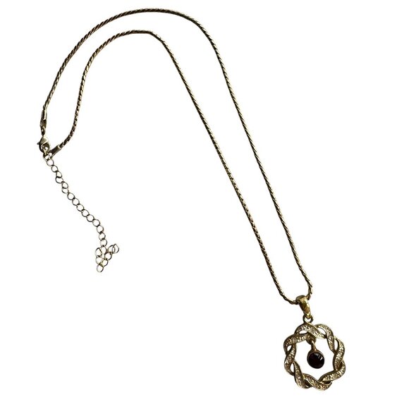 Gold Tone Snake Chain Necklace Pendant Red July Birthstone Center Interlaced - Picture 5 of 11